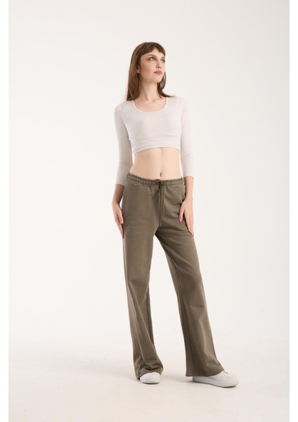 %100 Pamuk Geniş Paça Bağcıklı Kadın Pantolon/eşofman Altı