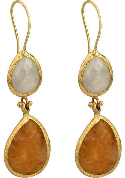 Beyaz Kuvars Ve Sitrin Doğal Taşlı Küpe