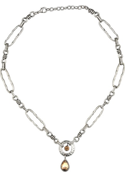 Sarı Taş Detaylı Silver Zincir Kolye
