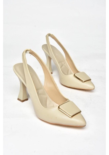 Pıert Bej Cilt Topuklu Ayakkabı