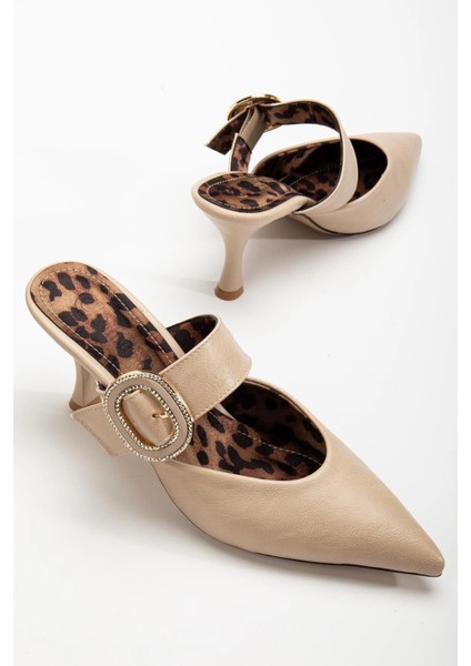 Yote Bej Cilt Topuklu Terlik