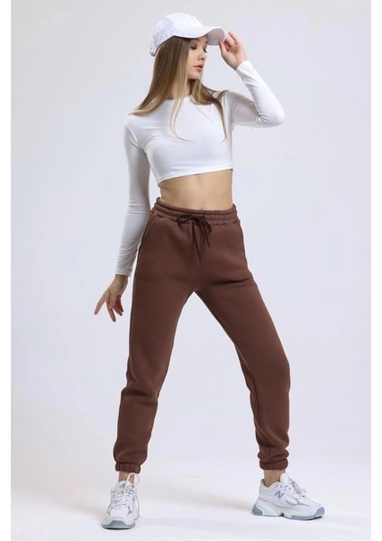 3 Iplik Şardonlu Paça Lastikli Eşofman Kahve IS001