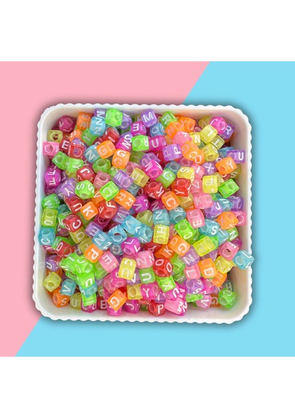Harf Boncuk Küp Şekilli Beyaz Üzeri Renkli Takı Yapım Boncuğu - MCHS21-2