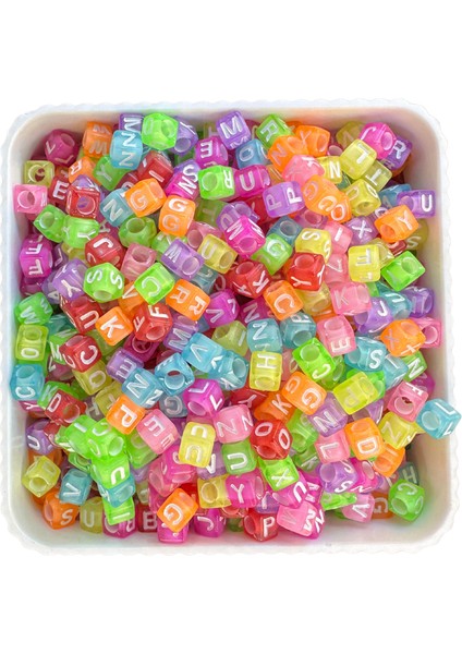 Harf Boncuk Küp Şekilli Beyaz Üzeri Renkli Takı Yapım Boncuğu - MCHS21-2 fırsatları