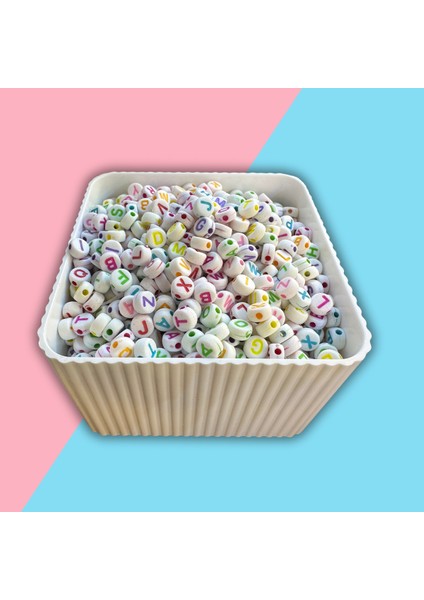 Harf Boncuk Küp Şekilli Beyaz Üzeri Renkli Takı Yapım Boncuğu - MCHS21-7 fiyatları