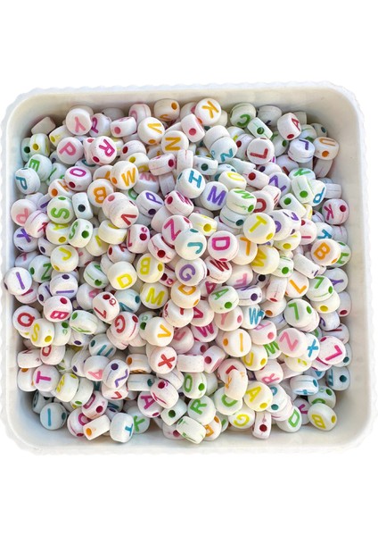 Harf Boncuk Küp Şekilli Beyaz Üzeri Renkli Takı Yapım Boncuğu - MCHS21-7 fırsatları