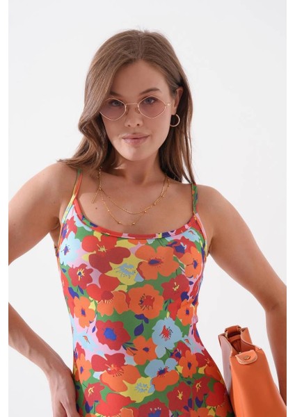 Kadın Ince Askılı Desenli Elbise S8105