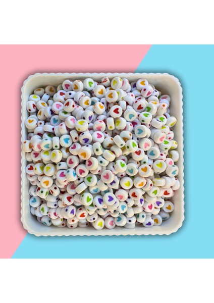 Harf Boncuk Küp Şekilli Beyaz Üzeri Renkli Takı Yapım Boncuğu - MCHS21-11