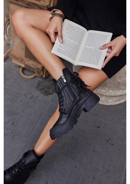 Holborn Kadin Siyah Gercek Deri Gercek Kurk Detayli Bot fırsatları