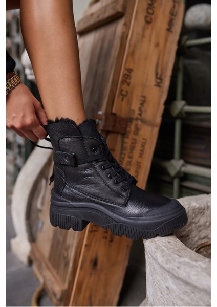 Holborn Kadin Siyah Gercek Deri Gercek Kurk Detayli Bot indirimleri