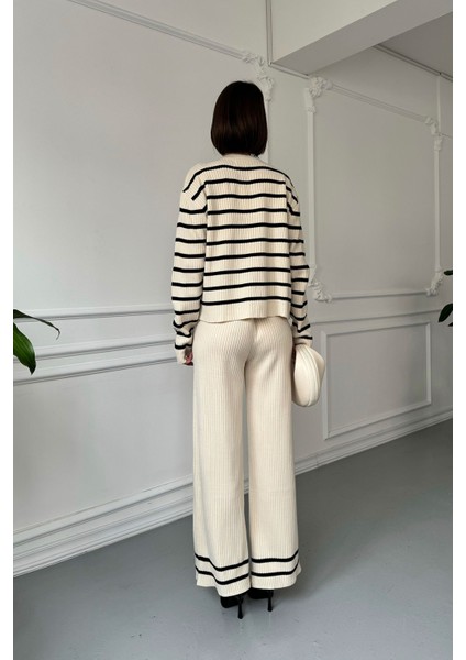 Silver Düğmeli Triko Takım Ekru