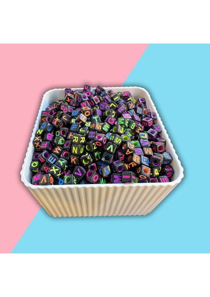 Harf Boncuk Küp Şekilli Beyaz Üzeri Renkli Takı Yapım Boncuğu - MCHS21-4 fiyatları