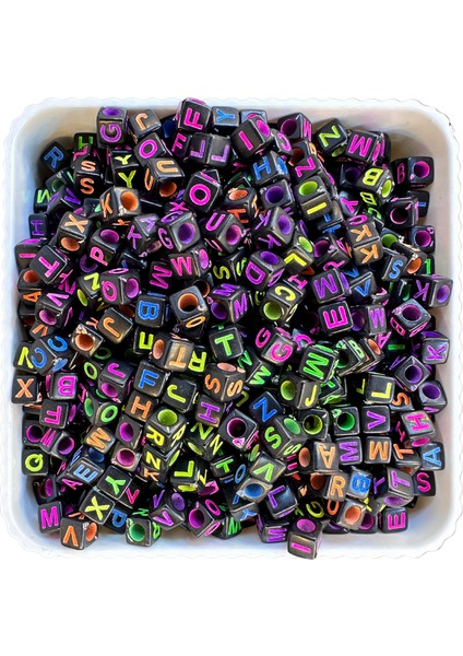 Harf Boncuk Küp Şekilli Beyaz Üzeri Renkli Takı Yapım Boncuğu - MCHS21-4 fırsatları