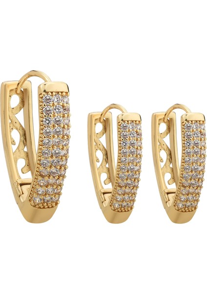Taşlı Gold Üçlü Küpe Seti