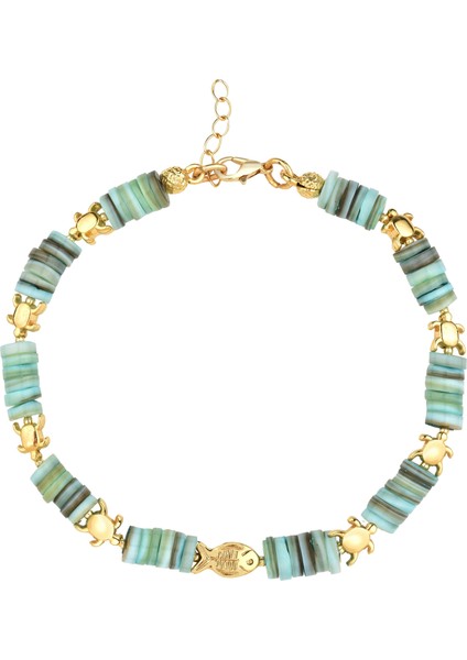 Kaplumbağa Detaylı Turkuaz Taş Halhal