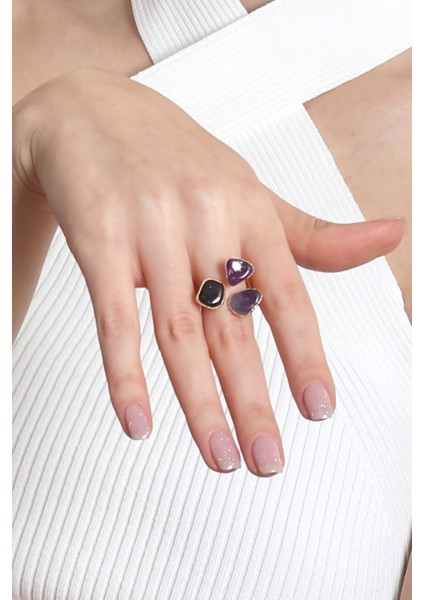 Kadın Ametist Doğal Taşlı Iki Telli El Yapımı Ayarlanabilir Tasarım Yüzük fiyatları