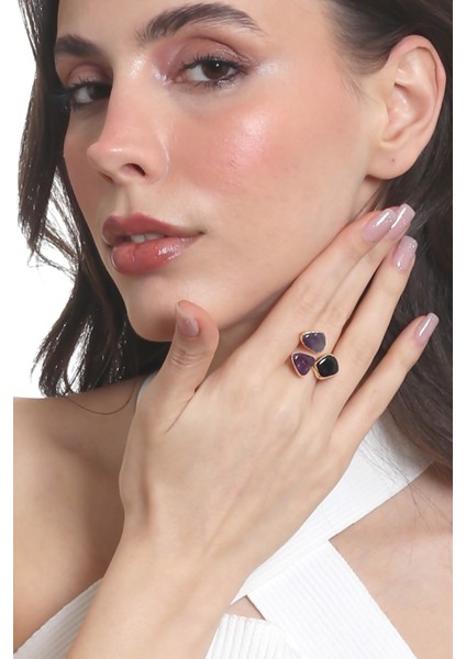 Kadın Ametist Doğal Taşlı Iki Telli El Yapımı Ayarlanabilir Tasarım Yüzük modelleri