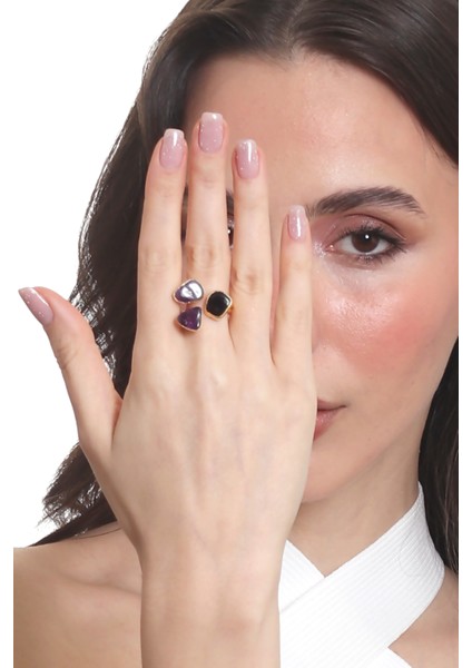 Kadın Ametist Doğal Taşlı Iki Telli El Yapımı Ayarlanabilir Tasarım Yüzük fırsatları