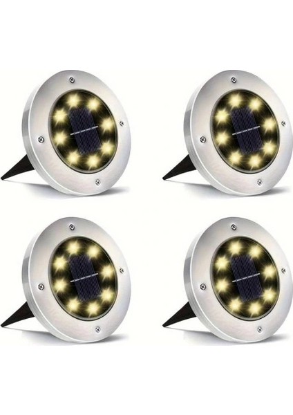 Litae Trend Solar Güneş Enerjili 8 Ledli Kazıklı Çim Zemin Bahçe Aydınlatması 4 Lü Set