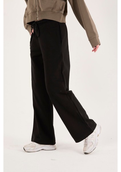 %100 Pamuk Geniş Paça Bağcıklı Kadın Pantolon/eşofman Altı