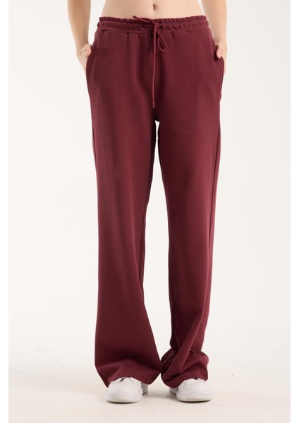 %100 Pamuk Geniş Paça Bağcıklı Kadın Pantolon/eşofman Altı