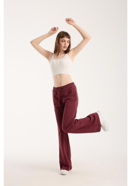 %100 Pamuk Geniş Paça Bağcıklı Kadın Pantolon/eşofman Altı