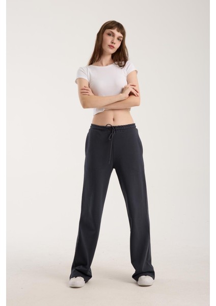 %100 Pamuk Geniş Paça Bağcıklı Kadın Pantolon/eşofman Altı