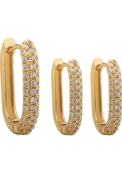 Gold Taşlı Üçlü Küpe