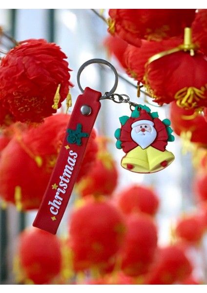 Noel Baba Figürlü Christmas Temalı Silikon Anahtarlık – Kırmızı Deri Askılı Santa claus figürlü modelleri