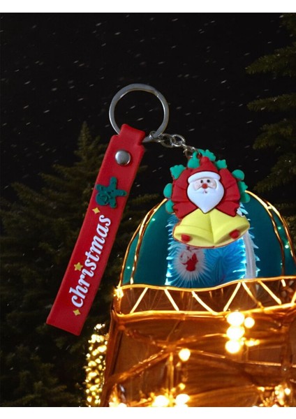Noel Baba Figürlü Christmas Temalı Silikon Anahtarlık – Kırmızı Deri Askılı Santa claus figürlü indirimleri