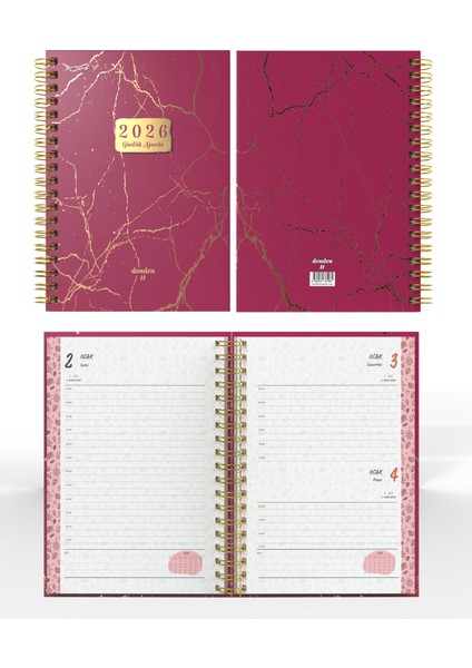 Spiralli 2026 Ajanda Mermer Kırmızı modelleri