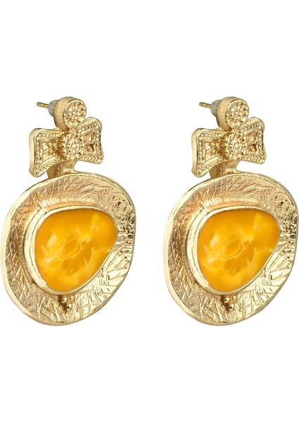 Fiyonk Detaylı Sarı Mineli Küpe