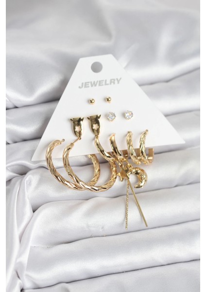 Bfs Gold Renk Pirinç 6'lı Kadın Küpe Seti