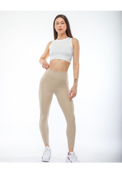 Kadın Yüksek Bel Oysho Kumaş Tayt Krem indirimleri