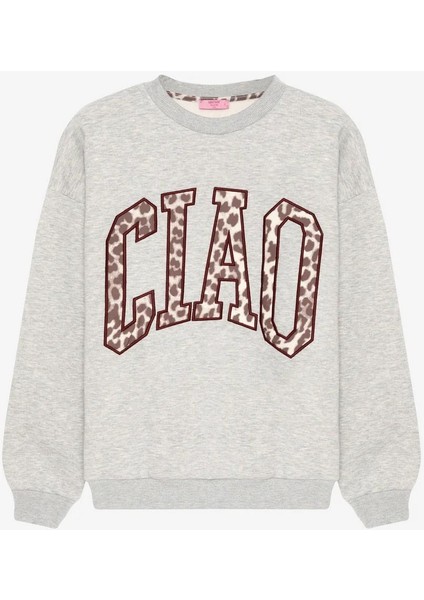 Kadın Leopar Desenli Baskılı Oversize Sweatshirt Gri fiyatları