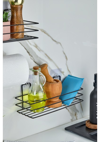 Erd&ema Home Güçlü Yapışkanlı Baharatlık 2 Li Metal Kağıt Havluluk Siyah Baharat Standı Mutfak Rafı fiyatları