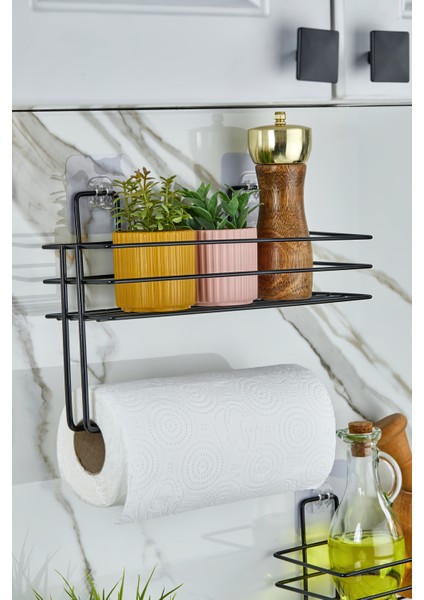 Erd&ema Home Güçlü Yapışkanlı Baharatlık 2 Li Metal Kağıt Havluluk Siyah Baharat Standı Mutfak Rafı modelleri