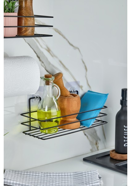 Erd&ema Home Güçlü Yapışkanlı Baharatlık 2 Li Metal Kağıt Havluluk Siyah Baharat Standı Mutfak Rafı fırsatları