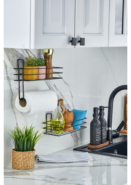 Erd&ema Home Güçlü Yapışkanlı Baharatlık 2 Li Metal Kağıt Havluluk Siyah Baharat Standı Mutfak Rafı indirimleri