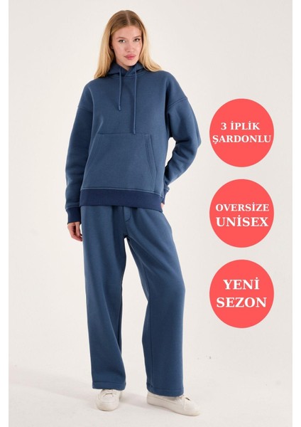 Q-4008 Kapüşonlu Üç Ip Şardonlu Sweat