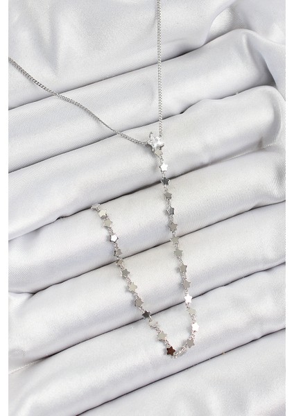 Pirinç Zirkon Taşlı Yıldız Figürlü Y Model Gümüş Renk Kadın Kolye - TJ-BKO10309