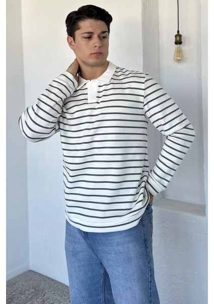 Gömlek Yaka Çizgili Erkek Sweatshirt P-00018566