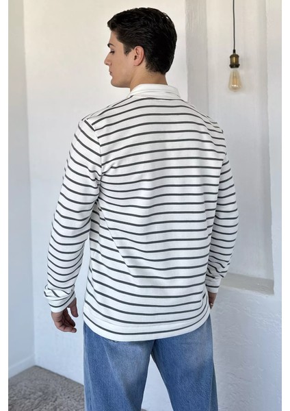 Gömlek Yaka Çizgili Erkek Sweatshirt P-00018566 modelleri