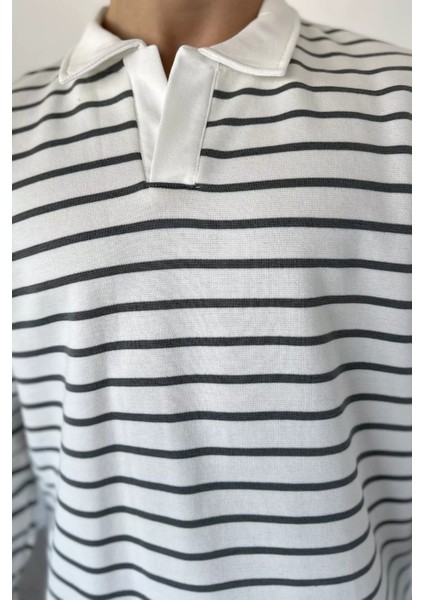 Gömlek Yaka Çizgili Erkek Sweatshirt P-00018566 fırsatları