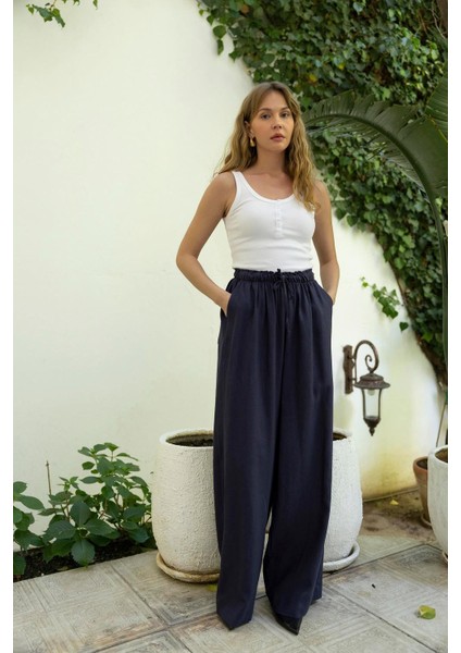 Kadın Keten Pantolon Lacivert