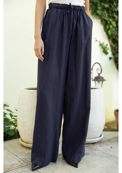 Kadın Keten Pantolon Lacivert modelleri
