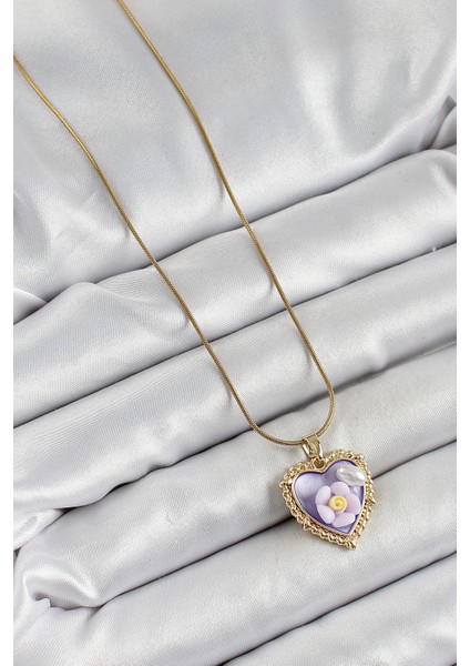 316L Çelik Zincir Mor Sanatsal Portre Inci Detaylı Papatya Figürlü Kalp Model Gold Renk Kadın Kolye - TJ-BKO10272 fiyatları