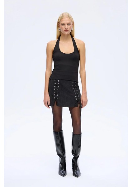 Kadın Sırt Dekolteli Halter Yaka Basic Bluz Siyah modelleri