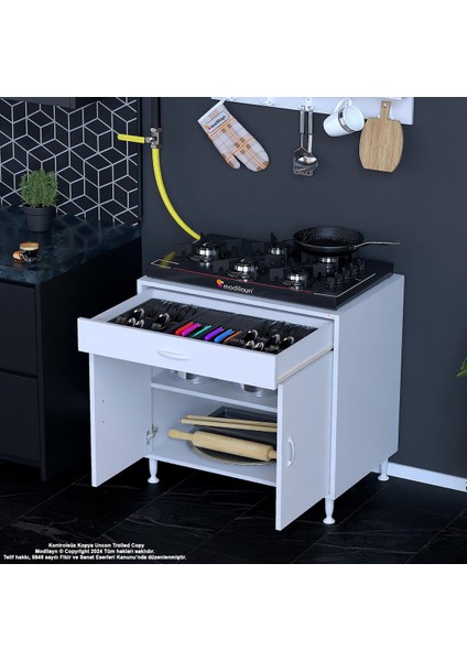 Birce Xl-70 x 87 x 48 cm Kapaklı Set Ocak Altı Çekmeceli Çok Amaçlı Mutfak & Banyo Dolabı