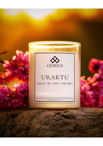 URARTU Kokulu Mum – Amber & Erguvan – Derin ve Mistik Koku – El Yapımı Kalıcı Mum – Soya & Hindistan Cevizi Bazlı ve Rafine Mineral ile Zenginleştirilmiş Özgün Mum Karışımı – 150 gram - ODRIUS